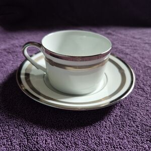 Christian DIOR Gaudron Platinum Fine China Teacup and Saucer Set Flat Ware White
